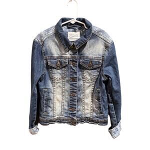 Johnnie B Mini Boden Denim Acid Wash Floral Shoulders Jacket Size 11-12Y